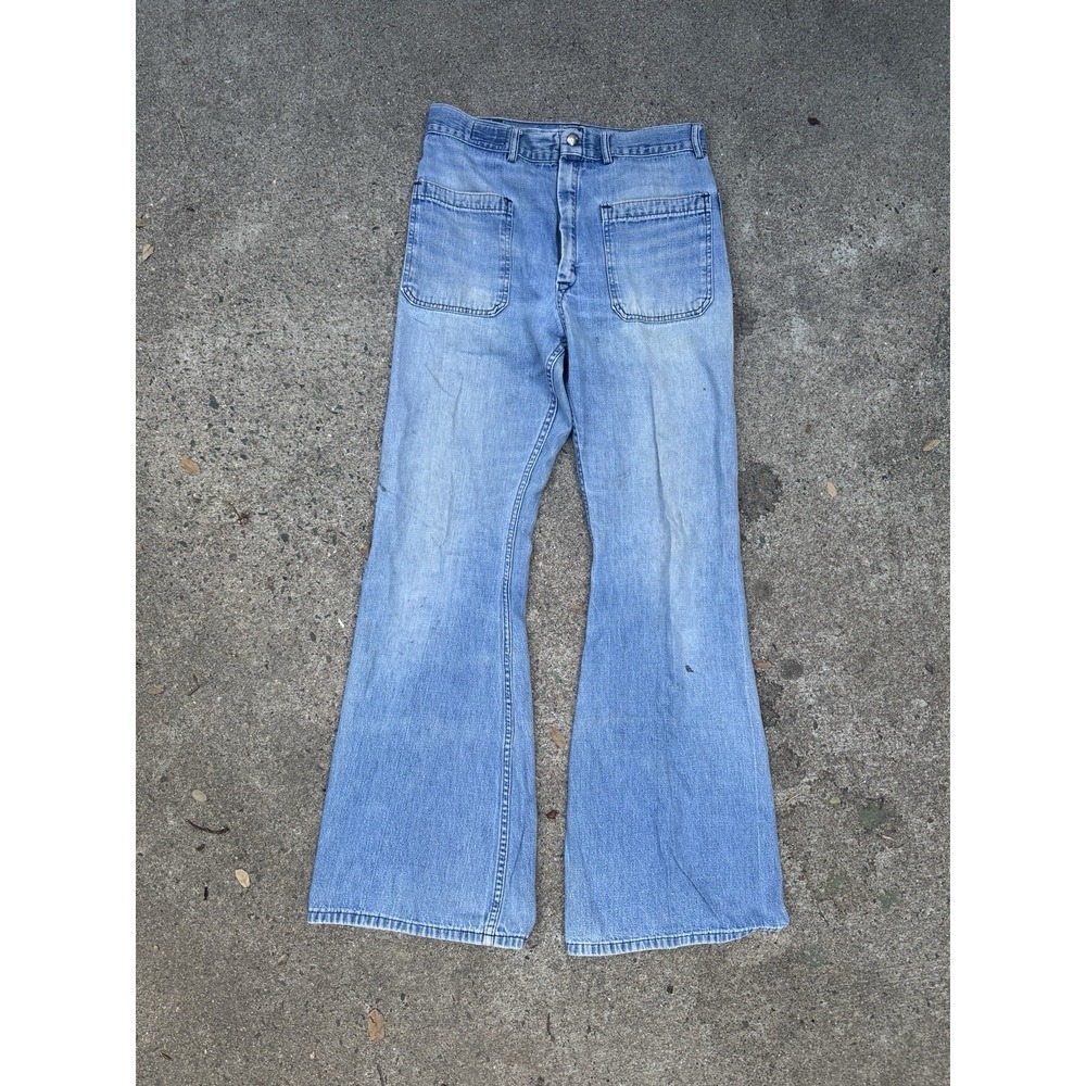 Vintage 50s 60s Seafarer Denim Sailor Pants 30x32 Faded Dungarees Talon USN NAVY